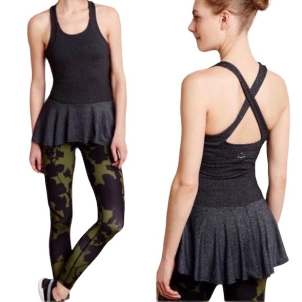 Beyond Yoga Gray Femme Fatale Peplum Yoga Tank Top